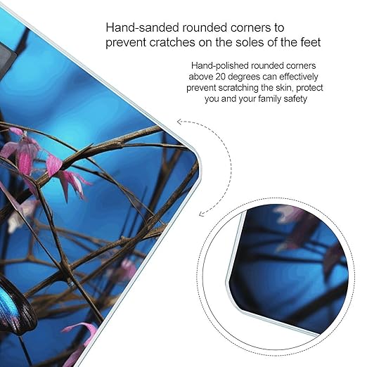 Blue Butterfly and Bamboo Bathroom Scale Rounded Smart Scale for Body Weight Automatic Power On/Off Weight Scales Accurate Bathroom Digital Scales for Pet Home Bedroom Kitchen