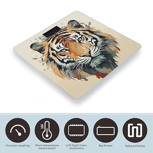Digital Bathroom Scale for Body Weight Scale with Bright LCD Display High Accuracy Step-On Technology Auto On/Off Year of The Tiger Tiger Face Digital Scales 400 Lbs /180kg
