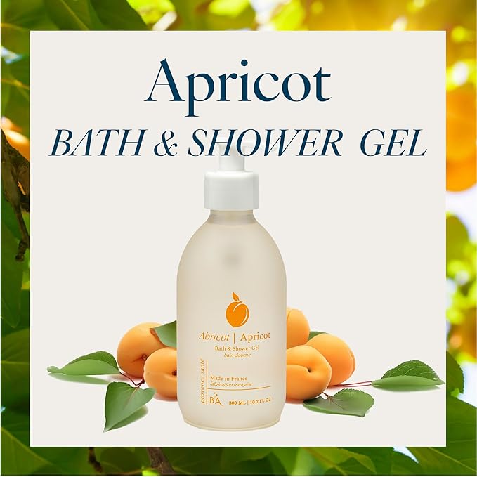 Provence Sante Cleansing Bath &amp Shower Gel - Moisturizing Almond Oil Body Wash for Dry Skin - Nourishing Ripe Apricot Scent - Made in France - 10.2 Oz