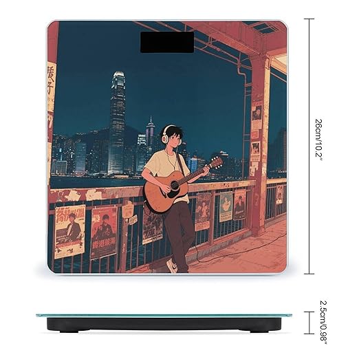 Boy Playing Guitar Scale for Body Weight Sturdy Tempered Glass Weighing Scales with LCD Display Accurate Digital Bathroom Scale Convenient Body Fat Smart Scales Easy Read