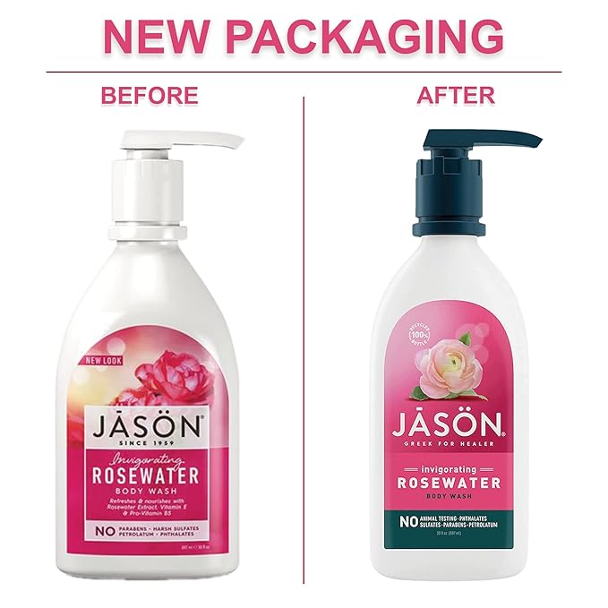 JASON Natural Body Wash &amp Shower Gel Revitalizing Citrus 30 Oz and Invigorating Rosewater 30 Oz (Pack of 1)