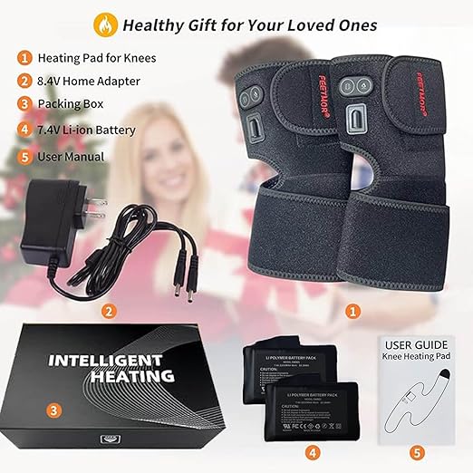 Heated Knee Brace Wrap with Massage - Battery Powered Heating Knee Brace for Men Women Elders(Double)