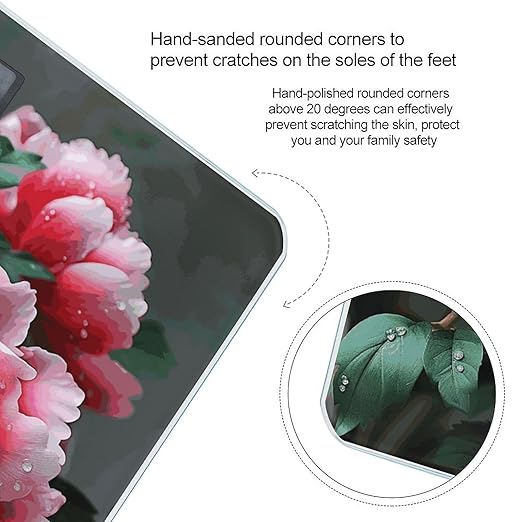Beautiful Peony Flower Bathroom Scale for Body Weight Bathroom Digital Electronic Weighing Scale with Back Lit LED Display Sturdy Tempered Glass Weight Watchers Scales 400lb