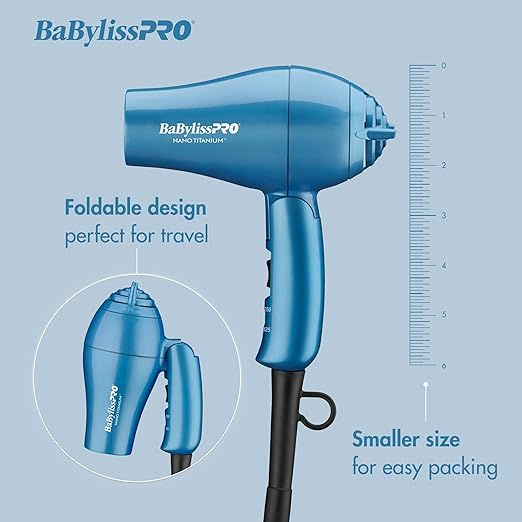Nano Titanium Travel Hair Dryer 1000 Watt Professional Blow Dryer with Concentrator Nozzle Foldable Handle Dual Voltage