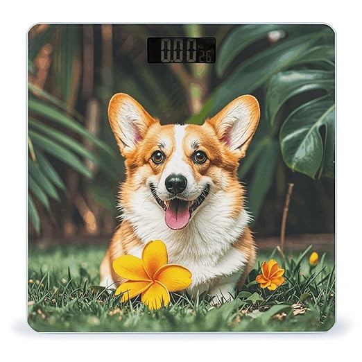 Tropical Flower and Corgi Smart Scale for Body Weight Accurate Bathroom Scale with LED Display Digital Weight Scales Weighing Machine High Precision Scales for Bath Home