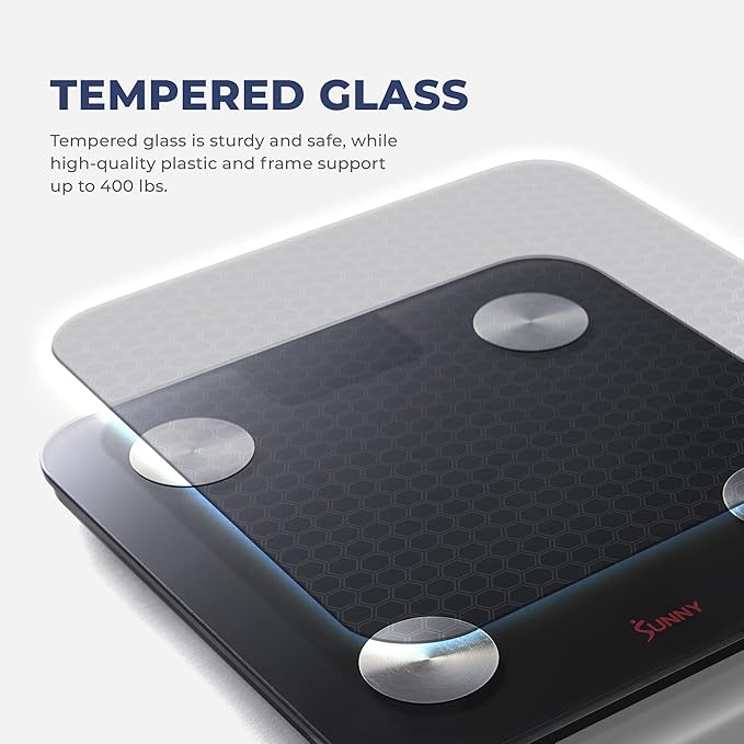 Sunny Health &amp Fitness 20 Metric Advanced Body Fat Composition BMI Scale with Health Tracker &amp Analyzer App - Smart Bathroom Scale for Body Weight Metabolic Age BMR Fat Mass and More – SF-W