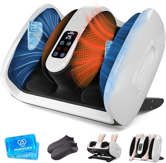 HomeCare Foot Massager with Heat &amp Ice Therapy Shiatsu Deep Kneading Compression Foot Massagers for Plantar Fasciitis &amp Neuropathy Relief Adjustable Intensity FCC/CE Certified