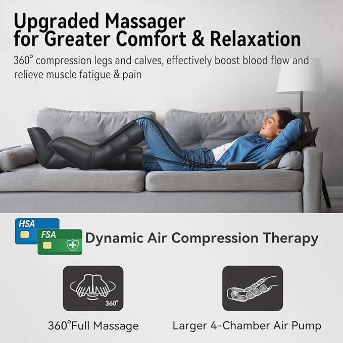 FIT KING Leg Massager Upgraded Foot and Calf Massager with Air Compression Therapy Sequential Compression Device Massage Boots for Circulation Edema RLS Pain Relief - 3 Timer Options