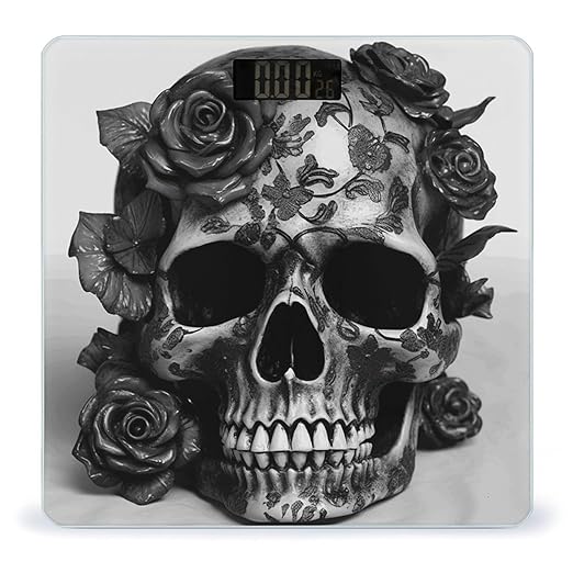 Black Skull Rose Scale for Body Weight Highly Accurate Digital Bathroom Scale Sturdy Tempered Glass Weighing Scales with LCD Display Fashion Body Fat Smart Scales 400lb