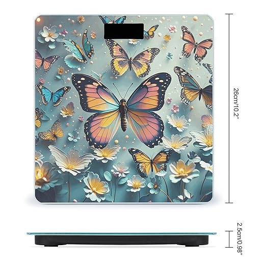 Cute Butterflies Scale for Body Weight Sturdy Tempered Glass Weighing Scales with LCD Display Accurate Digital Bathroom Scale Convenient Body Fat Smart Scales Easy Read