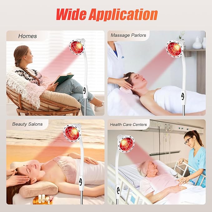 Infrared Light 275W 50-60 Hz Near Red Light Heat Lamp Pain Red Standing Lamp Set for Body Pain