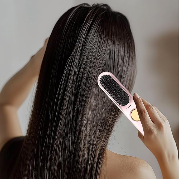 Cordless Hair Straightener 9-Level Portable Brush 35w Straightening Brush with Fast Heating Lightweight Hair Straightener with Quick Heat Design Home Salon Tool for Travel and Commuting