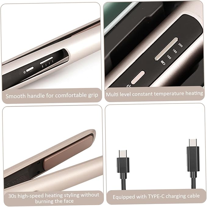 Cordless Hair Straightener ＆ Curler 3 Adjustable Temperature Travel Flat Iron Fast Heating Cordless Curling Iron Rechargeable Portable Straightener for Home Salon
