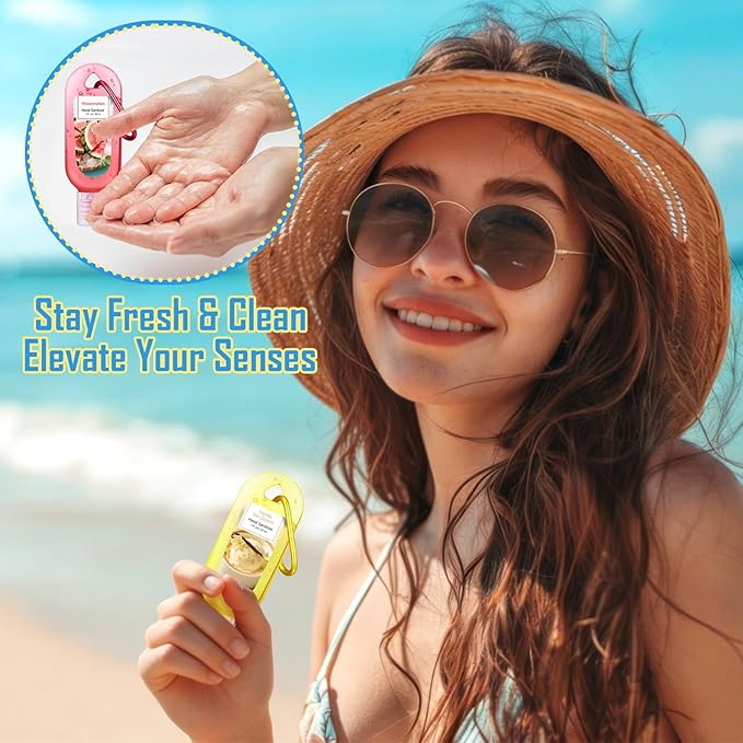 24 Pack Summer Scented Hand Sanitizers Keychain Gift Mini Travel Size Hand Sanitizer Gel Bulk 1 oz Sanitizer Keychain Gift Set Summer Graduation Party Favors Goodie Bag