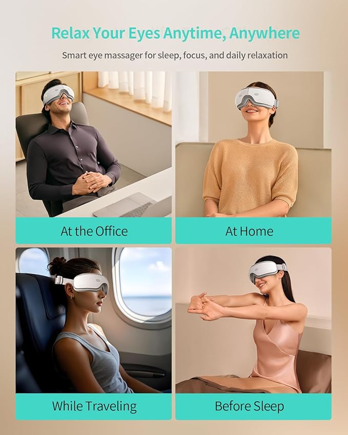 SKG Eye Massager with Heat &amp Music Valentine's Day Gifts for Her Him Foldable Sleep Mask for Migraine &amp Eye Strain 5 Massage Modes for Tired Eyes Relax Birthday Gifts for Dad Mom Men Wo