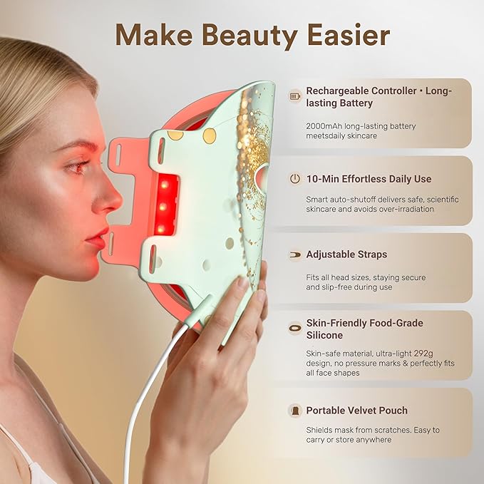 Red Light Therapy for Face Red Blue and Near-Infrared Light Therapy Mask for Face Anti-Wrinkles &amp Facial Skincare Portable &amp Rechargeable LED Face Mask Light Therapy for Fine Lines and Bl