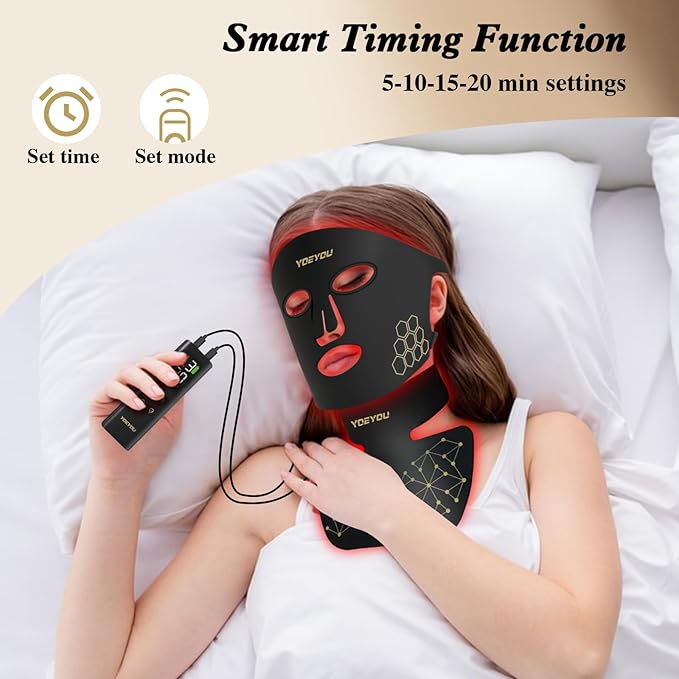 Red Light Therapy for Face and Neck 850nm Infrared &amp Red Light Mask 4 Modes LED Face Mask Light Therapy with Neck Masks 2600mAh Rechargeable Portable Skincare Device at Home &amp Travel