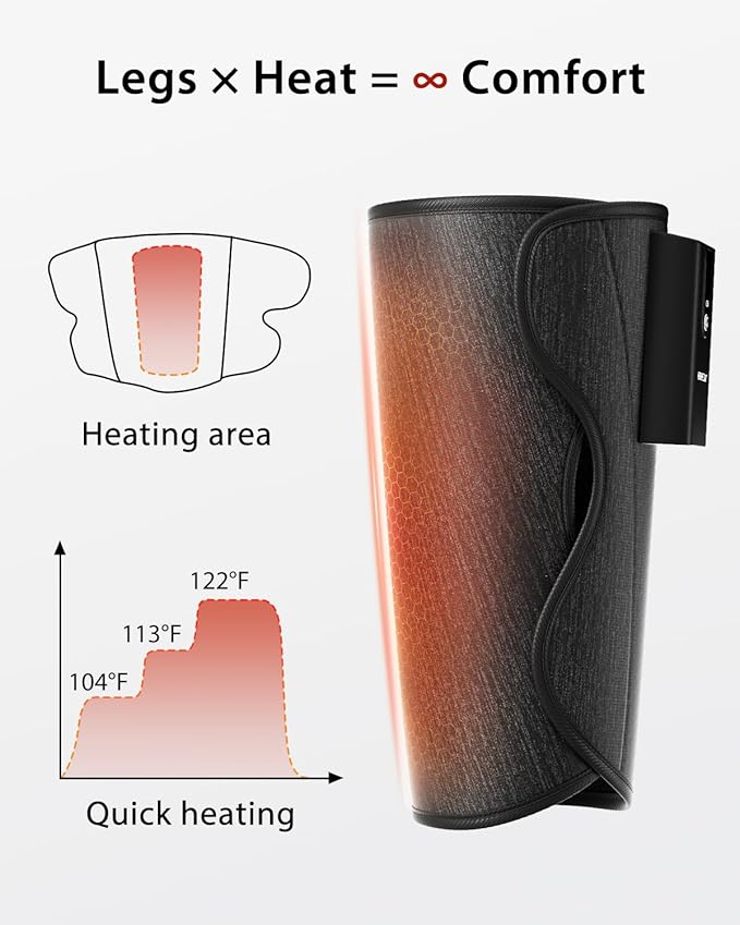 CINCOM Leg Massager with Heat and Air Compression Cordless Calf Massager for Circulation and Pain Relief Rechargeable Leg Compression for Edema Relief