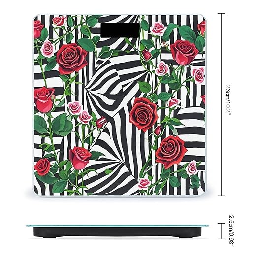 Black White Stripes Red Rose Flowers Scale for Body Weight Smart Scales Digital Bathroom Scale High Precision Weighing Scales with Large Display Weighing Machine for People