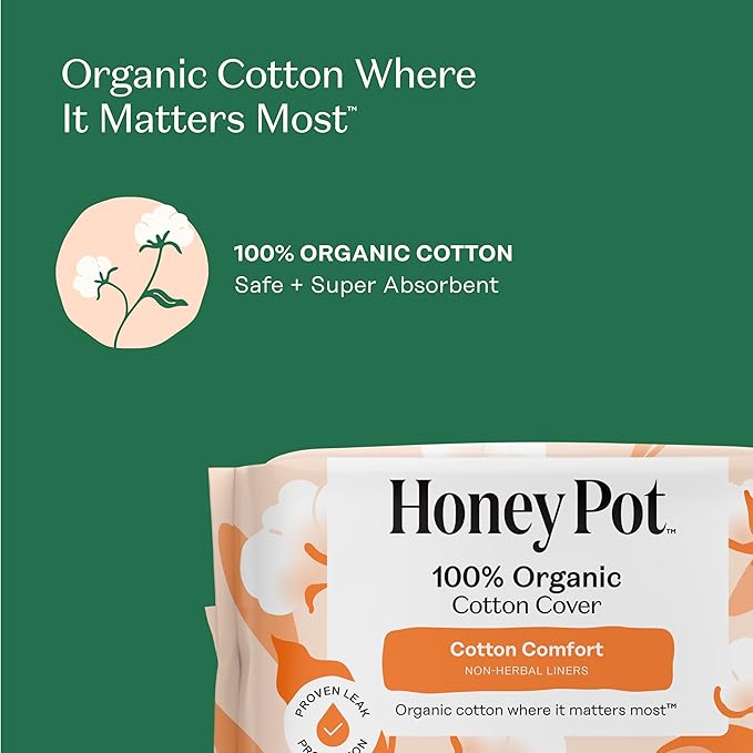 The Honey Pot Company – Non-Herbal Everyday Panty Liners – Organic Pads for Women &amp Menstrual Cup – 12 Hour Reusable Protection for Periods – Hypoallergenic - Feminine Care – Size 2