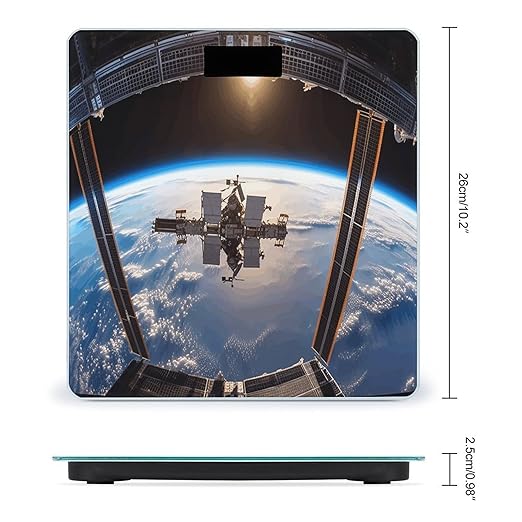 International Space Station Picture Bathroom Scale Rounded Smart Scale for Body Weight Automatic Power On/Off Weight Scales Accurate Bathroom Digital Scales for Pet Home Bedroom Kitchen