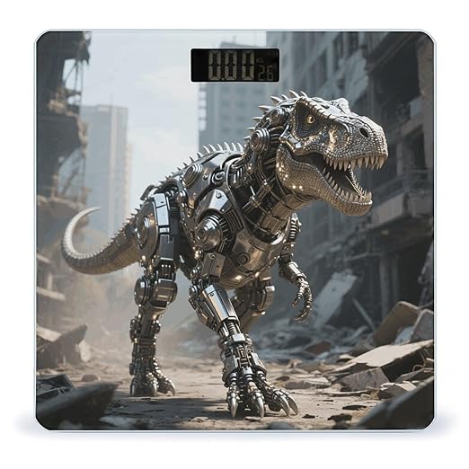 A Mechanical Dinosaur in A Ruined City Bathroom Scale for Body Weight LCD Display Digital Bathroom Scale Tempered Glass Bathroom Weight Scales Fashion Smart Scales for Home Bedroom 400 Lb