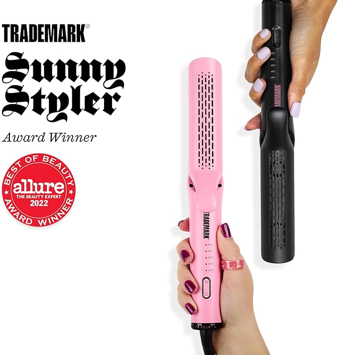 Trademark Beauty Airflow Styling Flat Iron 2 in 1 Hair Straightener &amp Curler Ceramic Plates Tourmaline Coating 360 Degree Air Vents Sunny Styler - Black