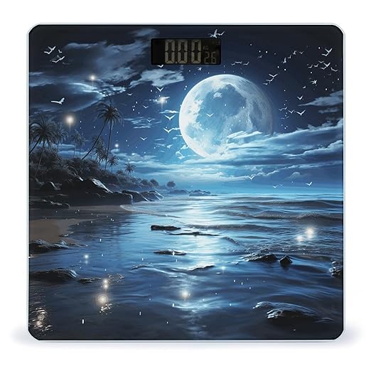 Moon Over OceanScale for Body Weight with LCD High Precision Weighing Scales Fashion Sturdy Tempered Glass Weight Scales Easy-to-Read Digital Bathroom Scale for Daily 400lb