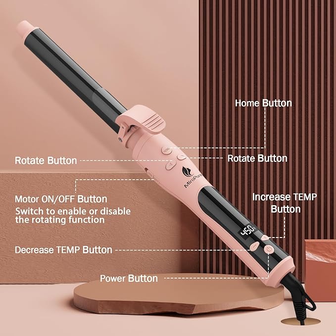 MiroPure Self Rotating Curling Iron 1 Inch Ionic Hair Curler Automatic Curling Wand with Longer Barrel for Waves and Curls Unique Button to Enable/Distable Rotation
