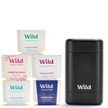 Wild - The Full Monty Aluminum Free Deodorant Starter Kit for Men - Refillable Stick Deodorant with Black Case &amp Zero Plastic Vegan Refills in a Variety of Scents 5 x 1.4oz - Long Lasting Protecti