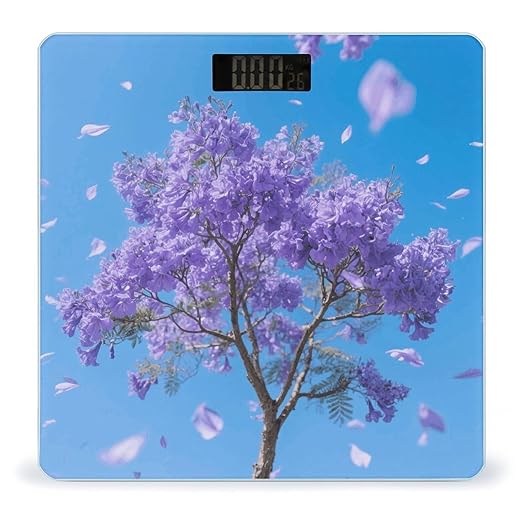 Jacaranda Flower Scale for Body Weight Sturdy Tempered Glass Weighing Scales with LCD Display Accurate Digital Bathroom Scale Convenient Body Fat Smart Scales Easy Read
