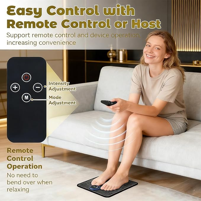 Foot Plate - Foot Massager Relaxes Muscles for All-Night Comfort 8 Massage Modes 19 Intensity Levels Smart Auto Power-Off &amp Safety Features USB Rechargeable Remote Control (B Set)
