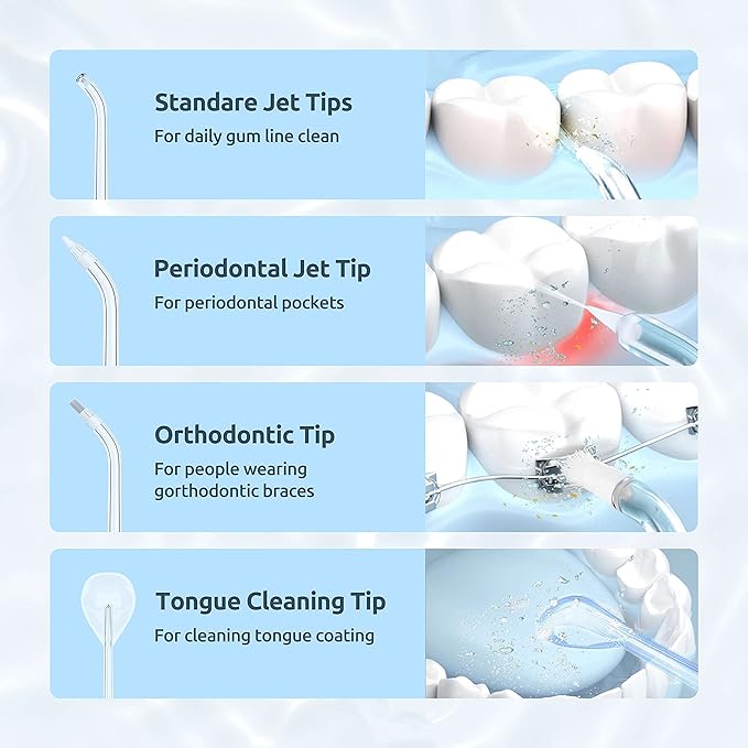 Water Flosser [ Mini Cordless Portable ] Oral Irrigator Water Teeth Cleaner Pick Telescopic Water Tank 3 Modes &amp IPX7 Waterproof Home &amp Travel Water Floss for Teeth Braces Bridges Care (Wh