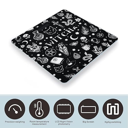 Magical Skull Cat Moon Gothic Pattern Black Smart Square Scale with Digital Display for Bathroom Scale