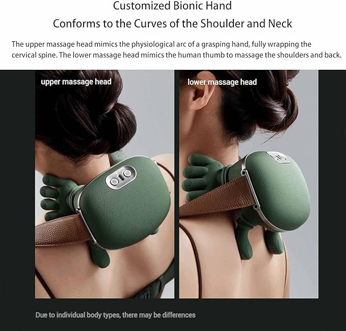 Neck and Shoulder Pro Hands Electric Cervical Necks Kneading Massager Real Hands Massager Pillows Rechargeable USB-C for Necks Back Shoulder (Green1PCS)