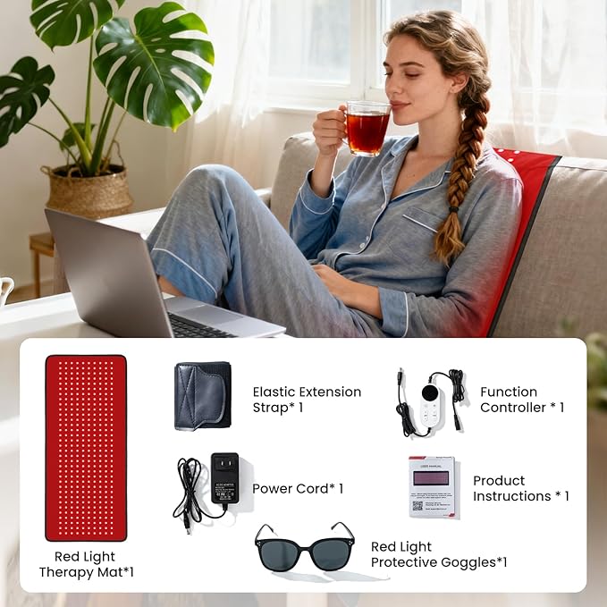 Red Light Therapy Mat for Full Body Foldable 340 LEDs Near Infrared Light Therapy Pad 660nm&amp 850nm 2in1 LEDs Light Blanket High end Leather 5 Power Levels UP to 65W 29.6'x14''