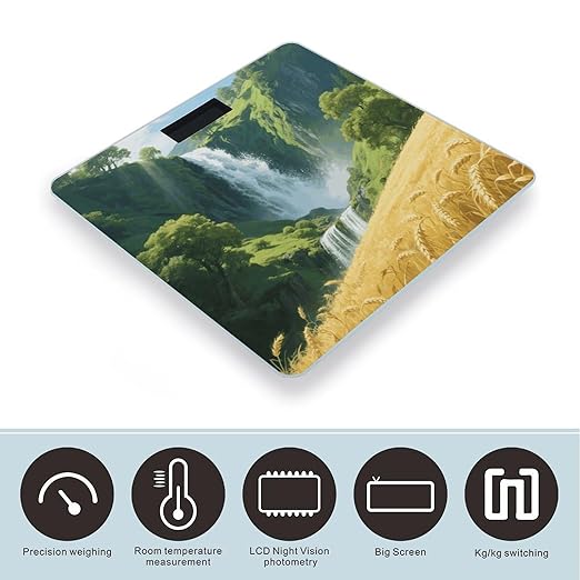 Green Landscape Weight Scale Large Digital Bathroom Scales with Bright LED Display Non Slip Digital Scale and Step On Fashion Weighing Machine for Body