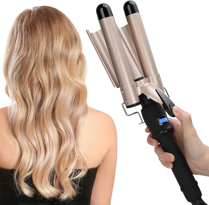 3 Quick Heating Curling Iron Styling with 3 Barrels and Long Cord for Dates and Parties for Long and Hair for Creating S Waves (US Plug 32mm)