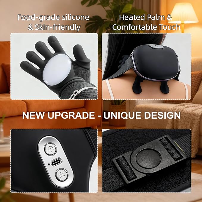 Cordless Neck Massager with Heat 4D Bionic Shiatsu Neck and Shoulder Massager with Real Hand Kneading Deep Tissue Back Massager for Home Office Travel Gifts for Women Men (Black)