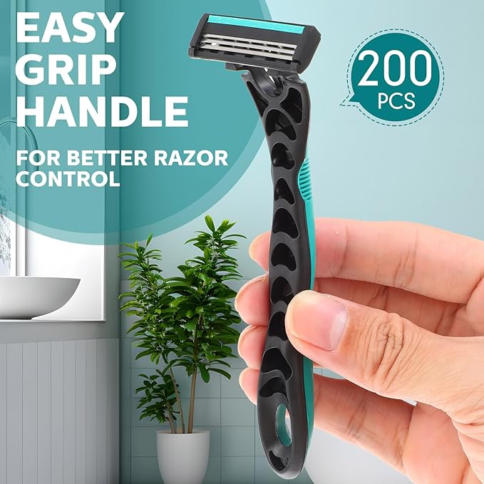 200 Pcs Men's Disposable Razors Bulk 3 Blade Men Razors for Head Sensitive Skin Comfortable Shave