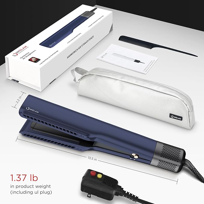 IG INGLAM Air Straight Style from Wet Hair 200M Ionic Hair Dryer Straightener for Medium Long Length(14”-30”) Straightener and Dryer 2 in 1 Fast Drying and Straightening in One Step Dark Blue