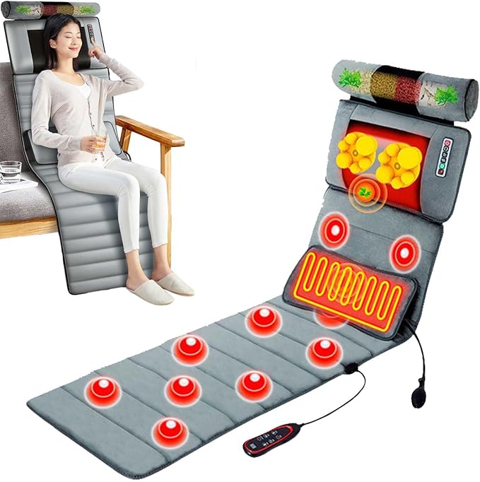 Full Body Massage Mat with Heat20 Heads Vibrating Massage Mattress PadMultifunctional Electric Massage Mats for Back Lumbar Leg Pain ReliefMuscle RelaxationFoldable Storage