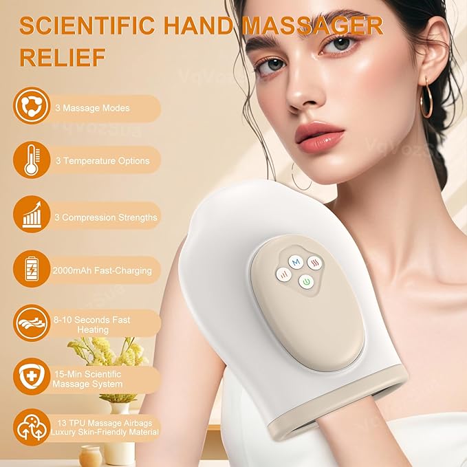 Full Hand Massager with Heat and Compression for Arthritis and Carpal Tunnel Adjustable Hand Massage、 Temperatures、 Compression Models Blood Circulation Pain Therapy Relax Relief Glove Gift