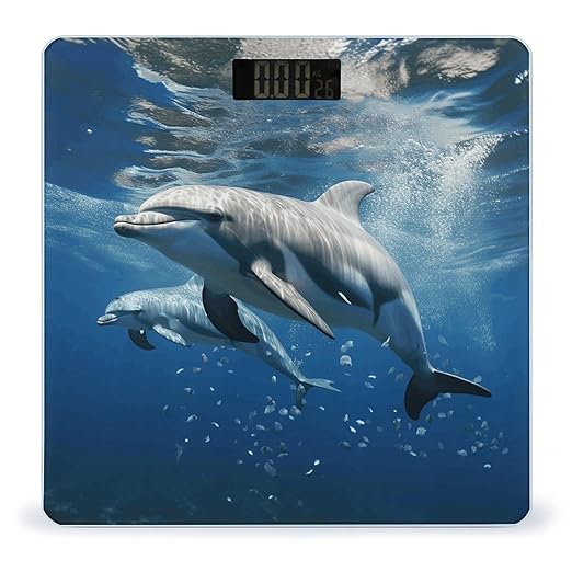 Cute Dolphins Bathroom Scale Weight Scale for Body WeightHighly Accurate Digital Weighing Machine Clear LED Display Digital Bathroom Body Scale 400lb/182kg