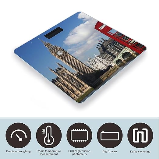 London Big Ben Scale for Body Weight Anti-Slip Sturdy Tempered Glass Weighing Machine Highly Digital Accurate Bright LCD Bathroom Scale for Household Gift