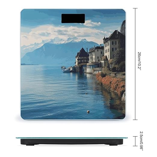 Lake Geneva Switzerland Bathroom Scale for Body Weight Bathroom Weighing Scale with Backlit LCD Display Highly Accurate Measures Weight Up to 180kg