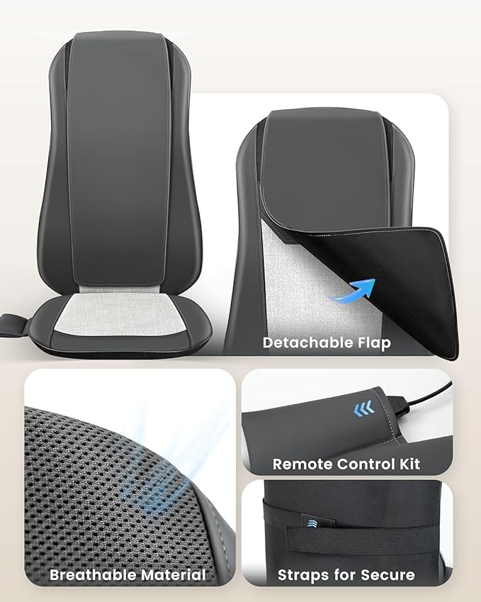 COMFIER Shiatsu Full Back Massager for Chair with Heat with 2 Shiatsu SpeedsHeated Chair Massage Pad with SpotSeat CushionNeck Massagerfor Home Office useGifts for Women Men Mom Dad