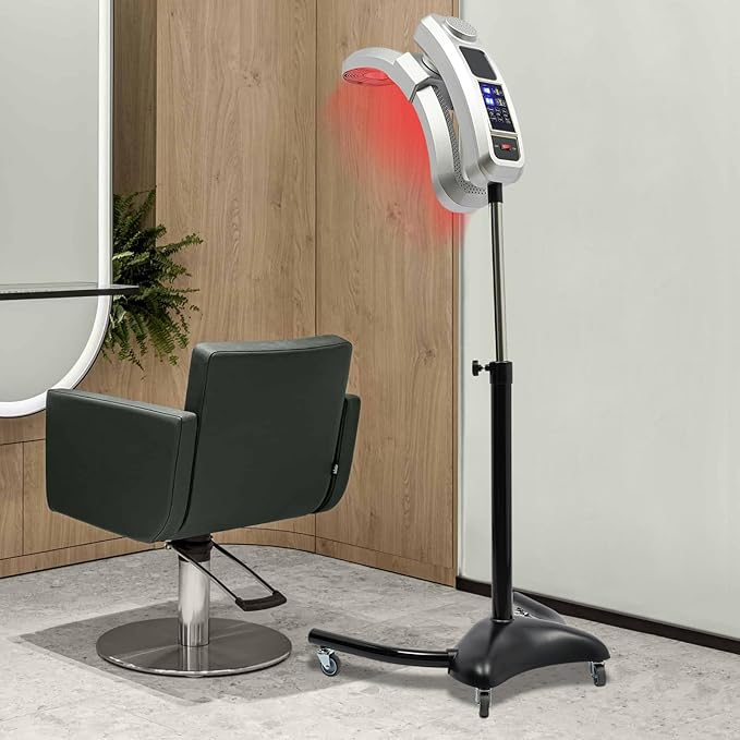 Professional Standing Hair Dryer 900-950W Salon Vertical Hairdressing Heater Intelligent Temp &amp Time Control 45°/90°/180° Adjustable Angle 360° Rotation Silver Vertical Hairdressing Heater