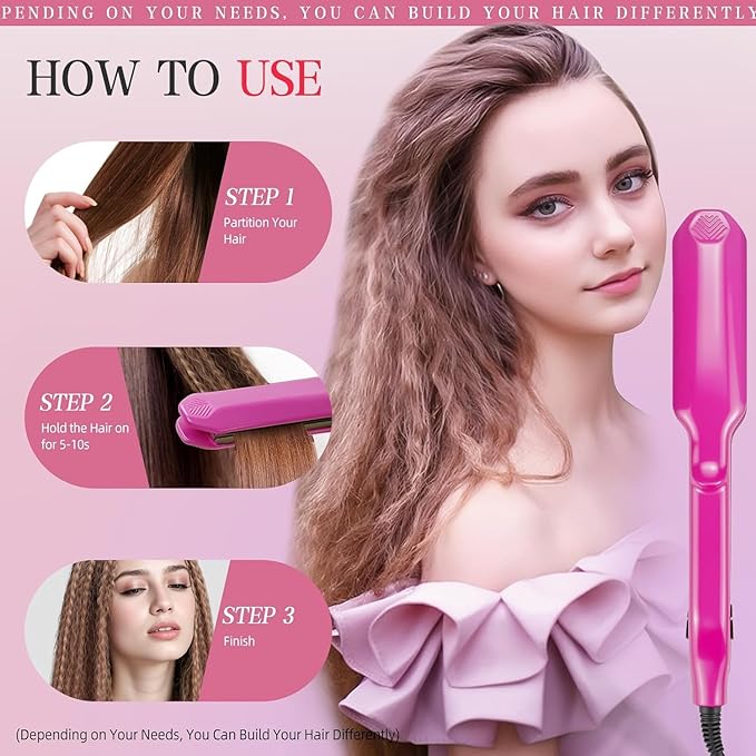 Hair Volumizing IronHair Crimpers Professional Crimping Iron with 5 Gear Heat Setting Wide Plate Styling Tools for Fluffy Hairstyer