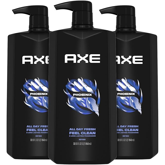AXE Men's Body Wash &amp Shower Gel Phoenix 3-Pack 12H Invigorating Crushed Mint &amp Rosemary Scent 32 Fl Oz Each